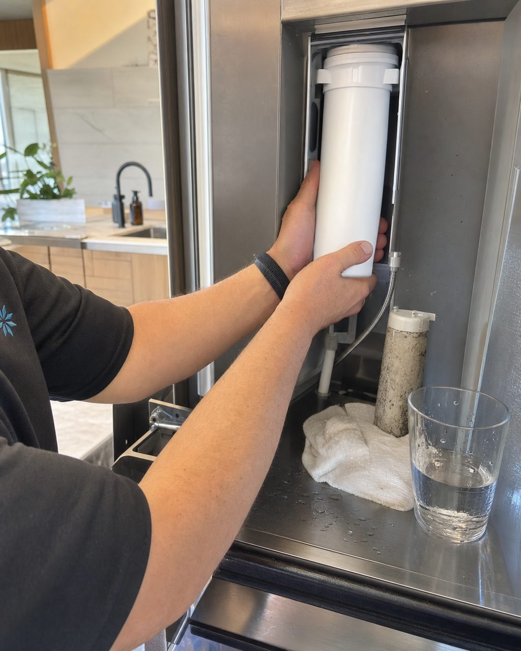 Technician servicing a water line